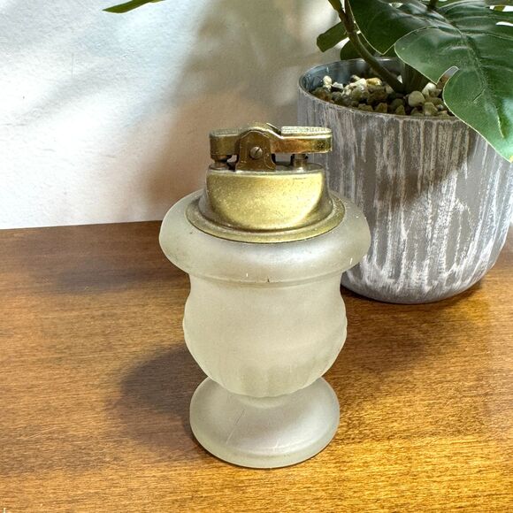 Vintage Table Lighter Frosted Glass and Brass Urn Style 4.25” Tall - Picture 1 of 5